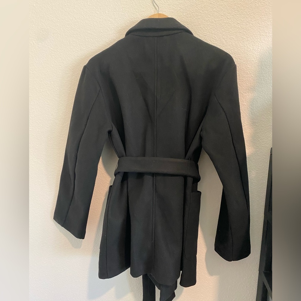 Zara Black Belted wrap coat - Picture 2 of 6